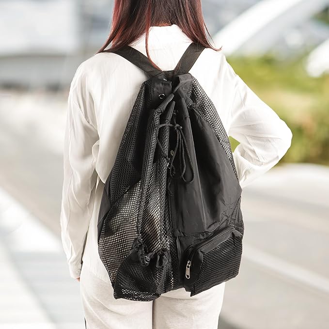 Wet & Dry Gym Swim Drawstring Mesh Bag with Wet Pocket - Image 5