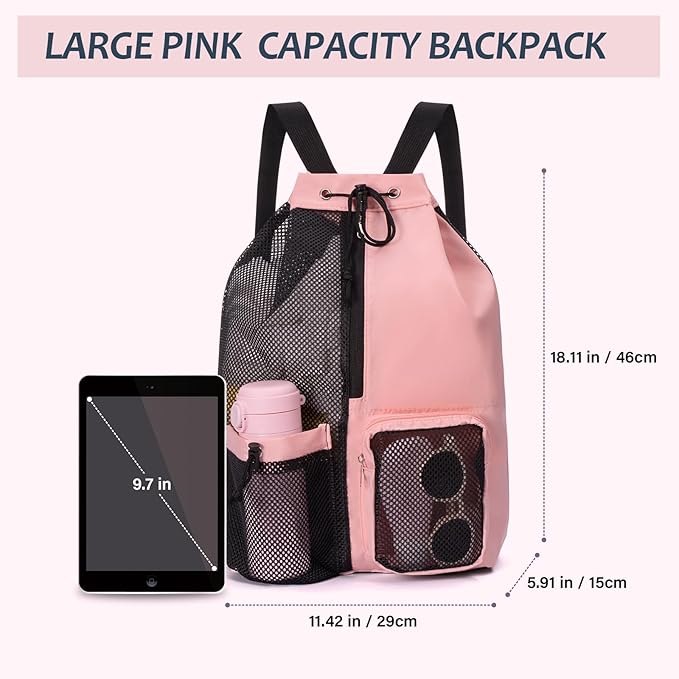 Wet & Dry Gym Swim Drawstring Mesh Bag with Wet Pocket - Image 4