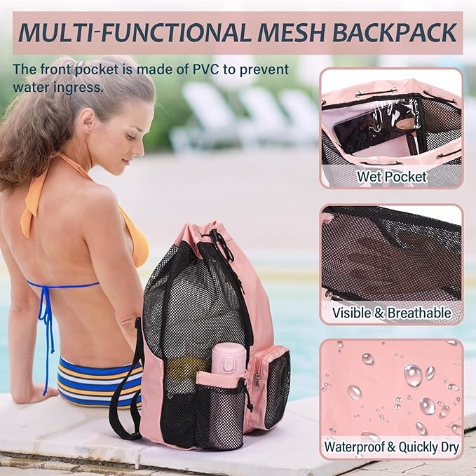 Wet & Dry Gym Swim Drawstring Mesh Bag with Wet Pocket - Image 2